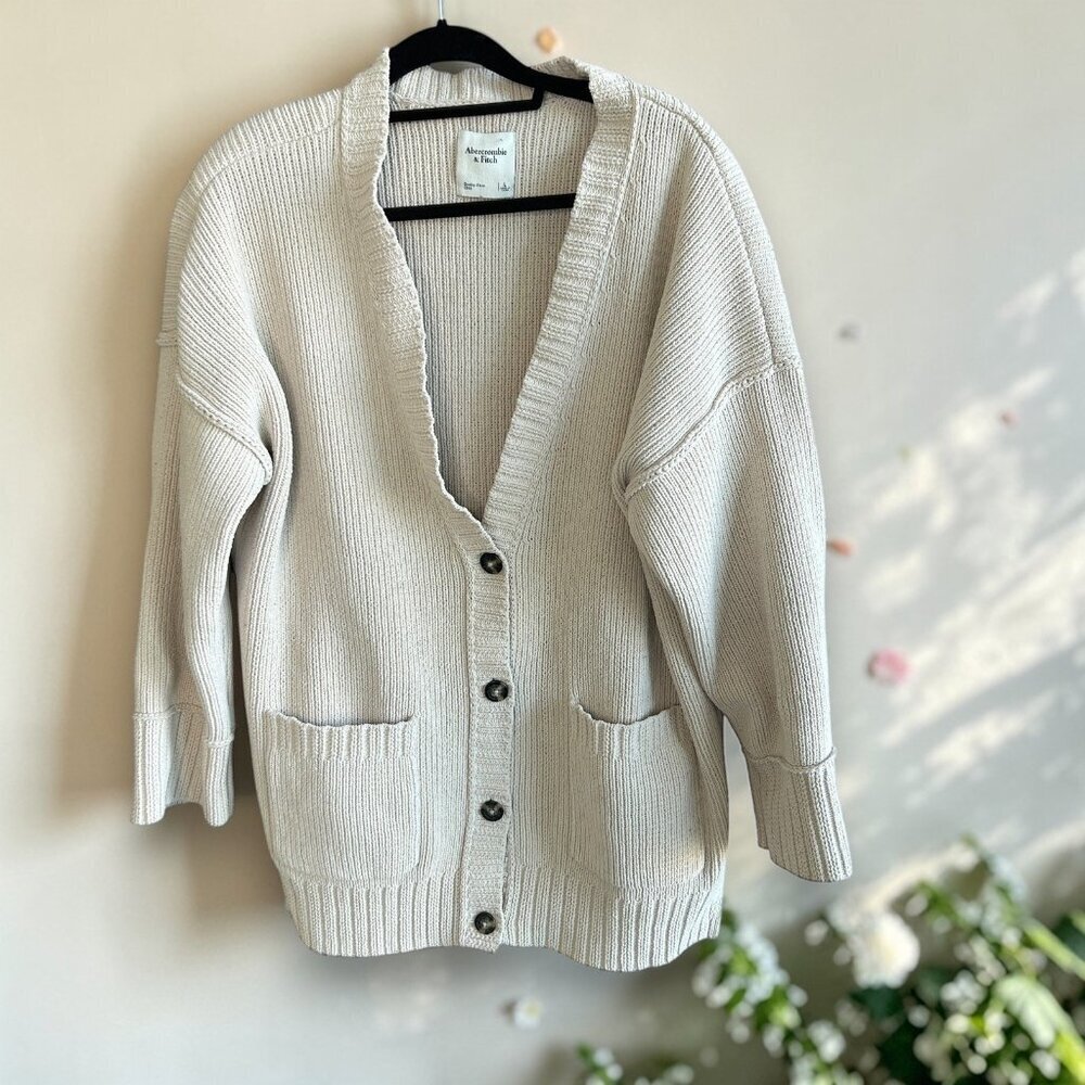 Abercrombie & Fitch Women's Dad Cardigan Sweater Oversized Oatmeal Beige Heavy